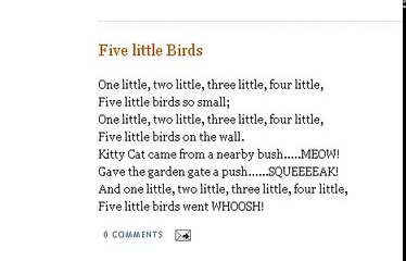 Five little Birds | Nursery Rhymes Songs With Lyrics and Action | Poems For Kids Lyrics