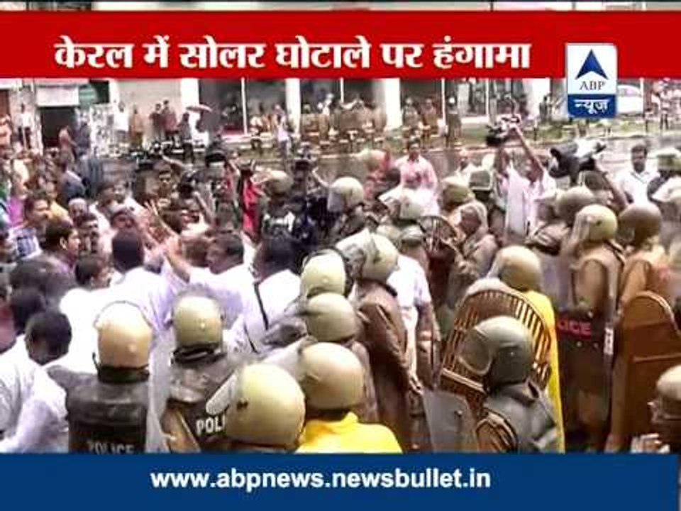 BJP workers protest in Trivandrum over solar panel scam