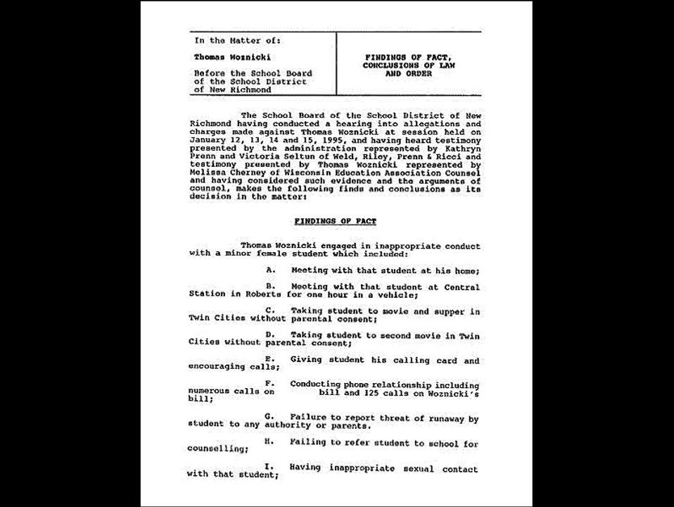Thomas Woznicki Dismissal (New Richmond, Wisconsin School District)