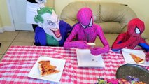 Spiderman vs Joker vs Venom Pizza Party w Pink Spidergirl Frozen Elsa Funny Superheroes