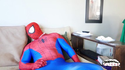 Fat Spiderman and Skinny Spiderman Silly Work Out Real Life Superhero Movie B