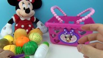 Minnie Mouse Bowtastic Toy Velcro Cutting Fruit Vegetables Shopping Basket Kitchen Videos for Kids