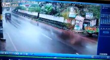 Truck smacks down biker in india