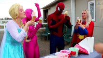 Frozen Elsa & Spiderman Ice Cream Spell! w/ Pink Spidergirl, Anna, Joker transformers! Superhero Fun