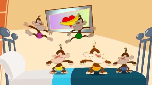 Пять обезьянок прыгали в кроватке на русском - Russian Five Little Monkeys Jumping on the Bed