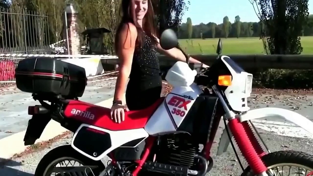 Miss Iris Playing With The Aprilia 350 Etx
