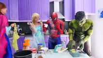 Frozen Elsa Anna Eat Cookies and Become Tiny w Spiderman Hulk vs Maleficent Superhero Fun