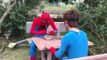 Venom kidnapped spiderman baby, Frozen elsa Pink Spidergirl Superman fun superheroes real life