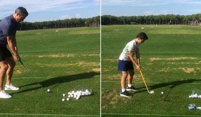 Van Persie ve oğlu golf sahasında hünerlerini sergiledi