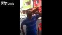 Happy Drunk Finishes Bottle in One Chug, Falls and Smashes His Head into the Pavement