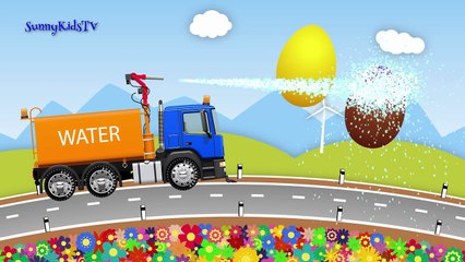 Trucks for kids. Water Truck. Chocolate Eggs. Learn Colors. Cartoon for children.-h9F1jvX7W70