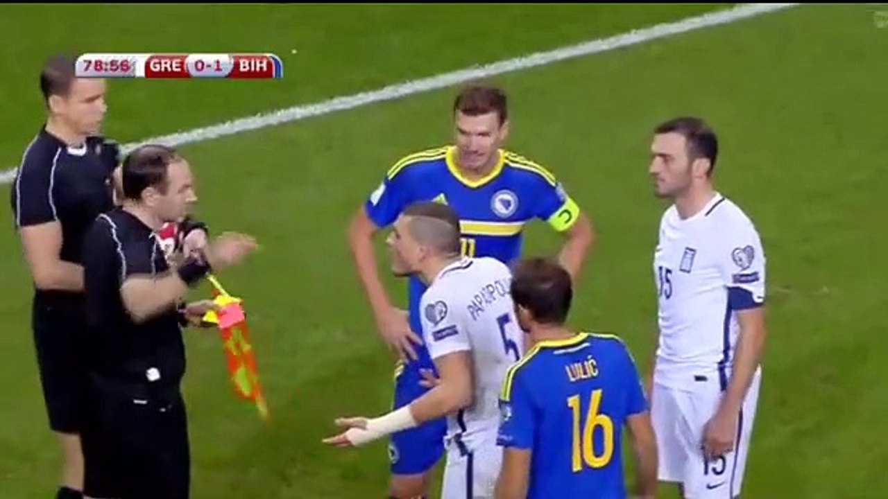 Edin Dzeko and Kyriakos Papadopoulos Double RED CARD - Greece 0 - 1 Bosnia & Her