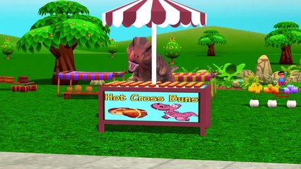 Dinosaurs Cartoon Singing Hot Cross Buns And Wheels On The Bus Go Round And Round Rhymes
