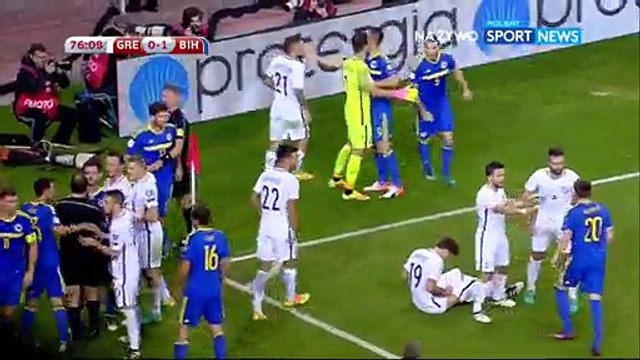 Edin Dzeko & Kyriakos Papadopoulos RED CARD HD - Greece 0-1 Bosnia & Herzegovina - 13-11-2016