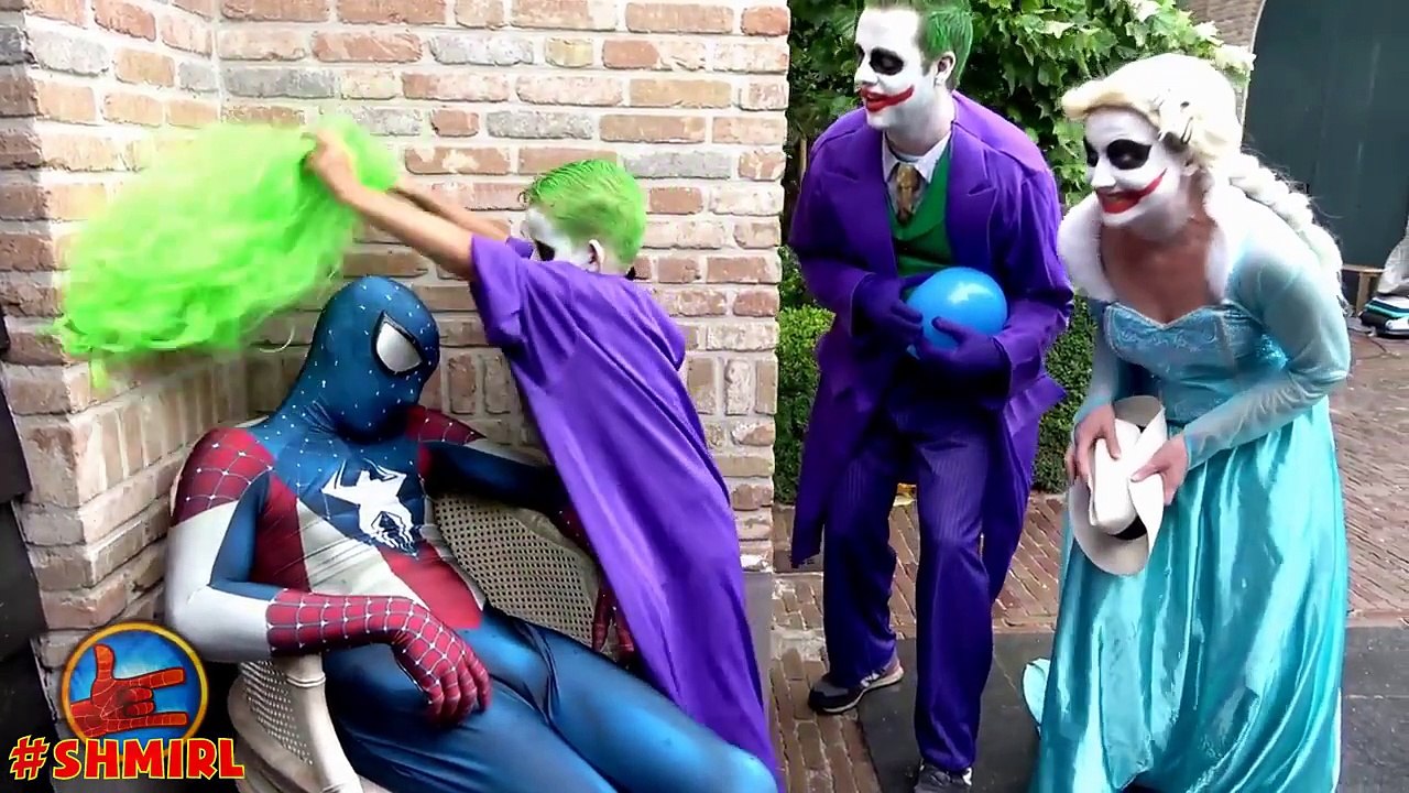 BAD BABY JOKER BOY vs Joker Mom vs Joker Dad BALLOON PRANK w Captain Spiderman Joker Family FUN 4K