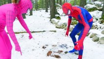 Dinosaur T-Rex Scare Spiderman And Pink Spidergirl! Funny Superheroes Videos For Kids In Real Life!