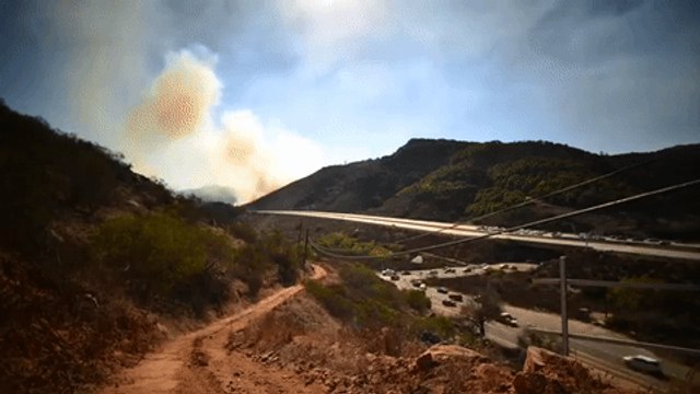 Gopher Fire Burns and Spews Smoke Along San Diego Interstate