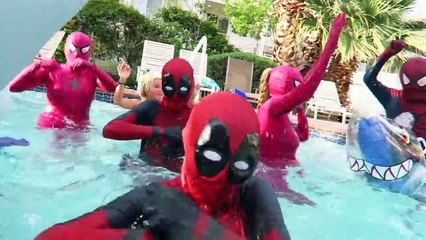 Spider-Man & Frozen Elsa POOL PARTY vs Joker w/ Pink Spidergirl TWINS Funny PRANK DISASTER! :)