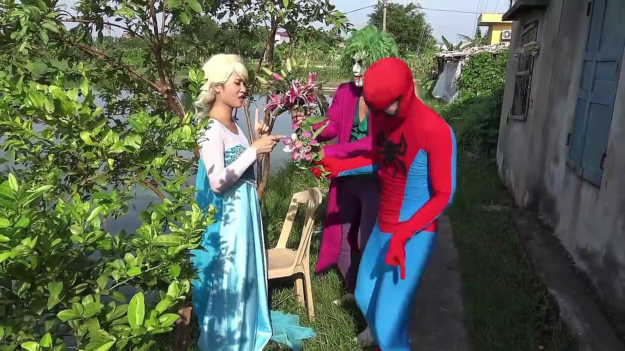Spiderman love Frozen Elsa UGLY Joker Pranks Catwomen Fun Superhero movie in real life