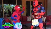 Easter Egg Hunt Surprise Toys Challenge Superheroes Spiderman vs Deadpool REAL SuperHero Kids TV