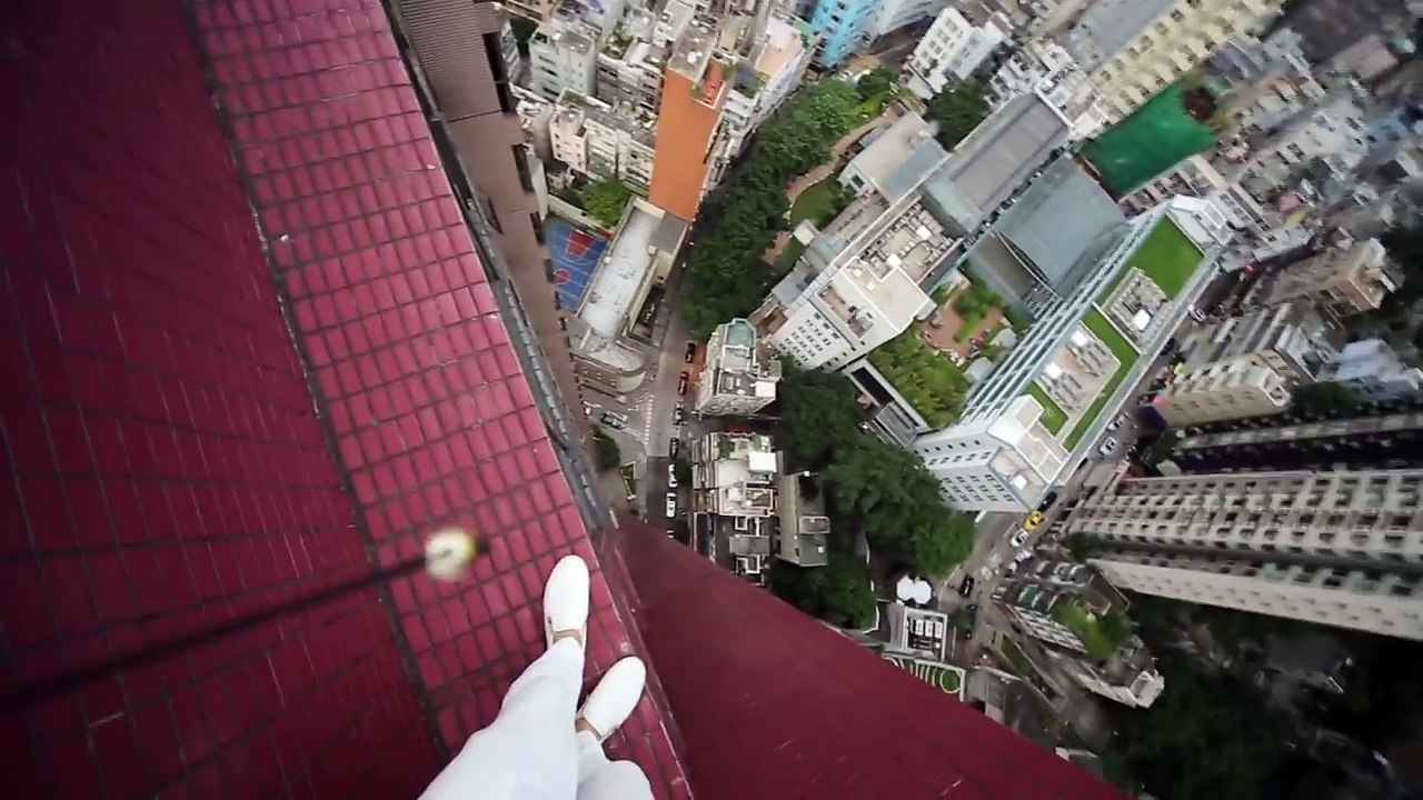 Crazy parkour on a skyscraper