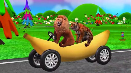 Funny Little Boy With Dinosaur King Kong Animals On Banana Train Singing Children Nursery Rhymes