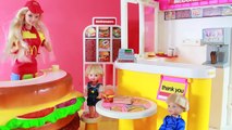 Frozen Kids Barbie Parody Toby Eats McDonald's BIG GIANT Hamburger Surprise Toy Drive Thru Princess