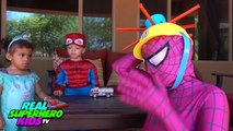 Spiderman & Frozen Elsa WET HEAD Challenge vs Pregnant Pink Spidergirl and Joker IRL Family Fun Game