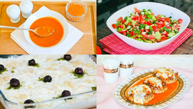 Menü 38 | Kıymalı Tarhana Çorbası, Çanak Köfte, Çoban Salatası, Bademli Güllaç