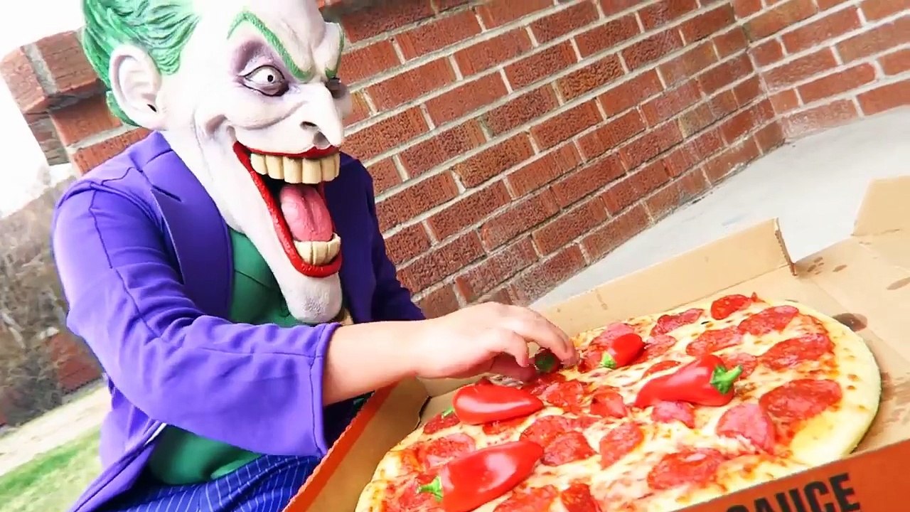 Spiderman Batman vs Joker Hot Pepper Pizza Prank Funny Super Heroes in