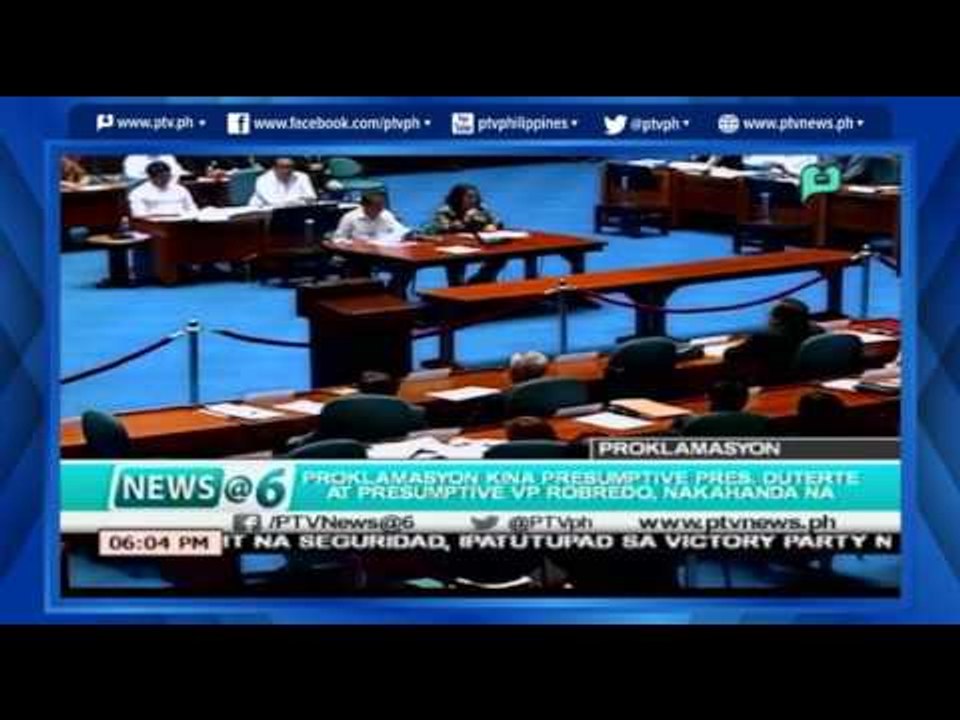 Proklamasyon kina Presumptive Pres. Duterte at Presumptive VP Robredo, nakahanda na