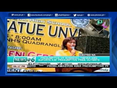 [News@6] Presumtive VP Robredo, tiniyak ang suporta kay Presumptive Pres. Duterte [05|28|16]