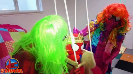 Pink Spidergirl Gets Rainbow Hair Bad Baby Candy Prank Funny Superheroes in Real Life