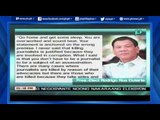 [News@1] Duterte sinagot ang mga batikos ng UN rapporteur kaugnay sa pahayag niya sa media killings