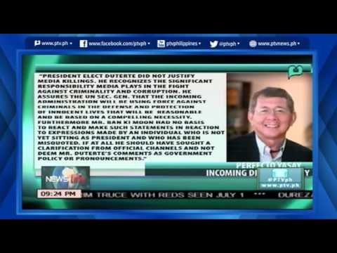 [NewsLife] Incoming DFA Sec. Perfecto Yasay: Duterte does not justify Media Killing [06|10|16]