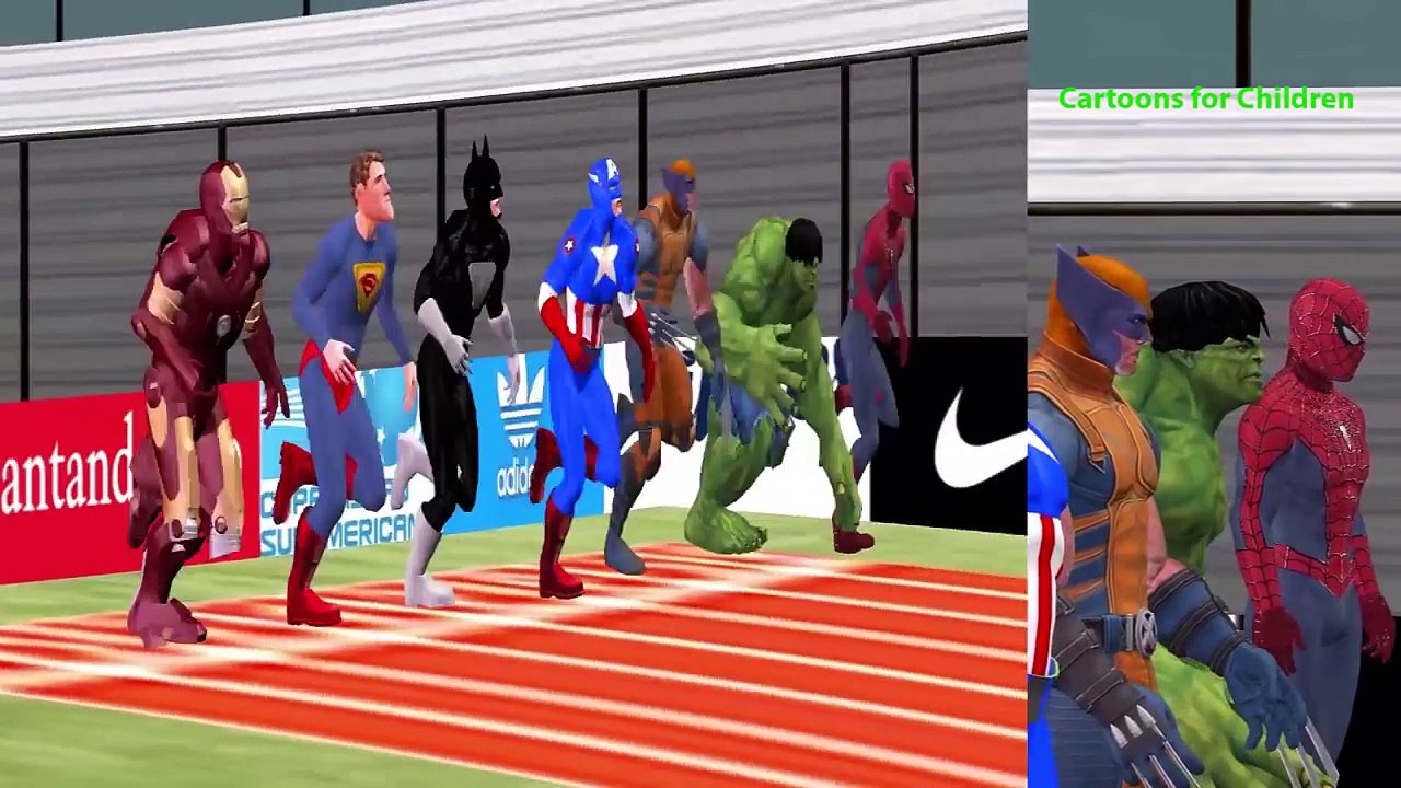 Superheroes Cartoon For Children | Superheroes Mega Running Race Videos For Kids | Spiderman Hulk