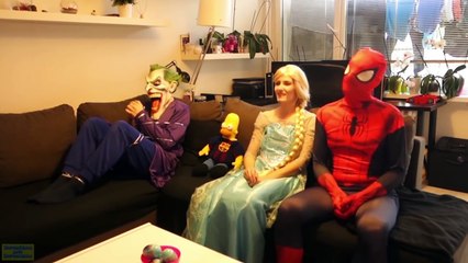 FROZEN ELSA & SPIDERMAN vs JOKER! Fart Prank! Batman and Batgirl Laundry - Superhero in real life