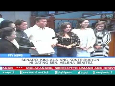 [PTVNews-6pm] Senado, kinilala ang kontribusyon ng Dating Sen. Helena Benitez [07|19|16]