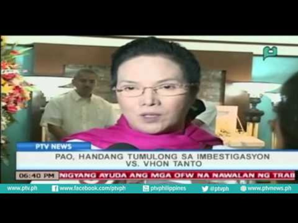 [PTVNews] PAO, handang tumulong sa imbestigasyon VS. Vhon Tanto [07|28|16]