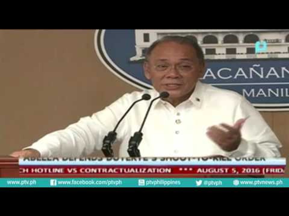 [PTVNews-9pm] Abella defends Pres Duterte's Shoot-to-kill order  [08|05|16]