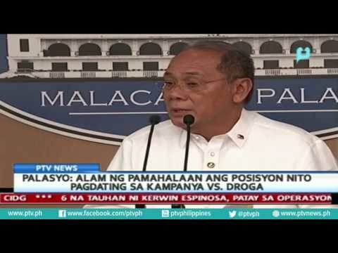[PTVNews] Palasyo: Alam ng pamahalaan ang posisyon nito pagdating sa kampanya VS. droga [08|03|16]