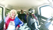 Villains vs Superheroes Dancing in a Car Harley Quinn Venom black spiderman the joker catwoman