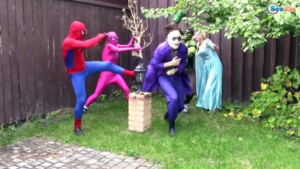 Frozen Elsa BOUNDED By Joker! w/ Hulk Spiderman Baby Toys Fun Superheroes in Real Life