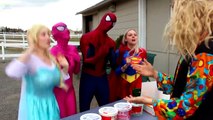 Blue, Orange & Green Spiderman vs Venom vs Pink Spidergirl! w/Frozen Elsa Joker Maleficent Superhero