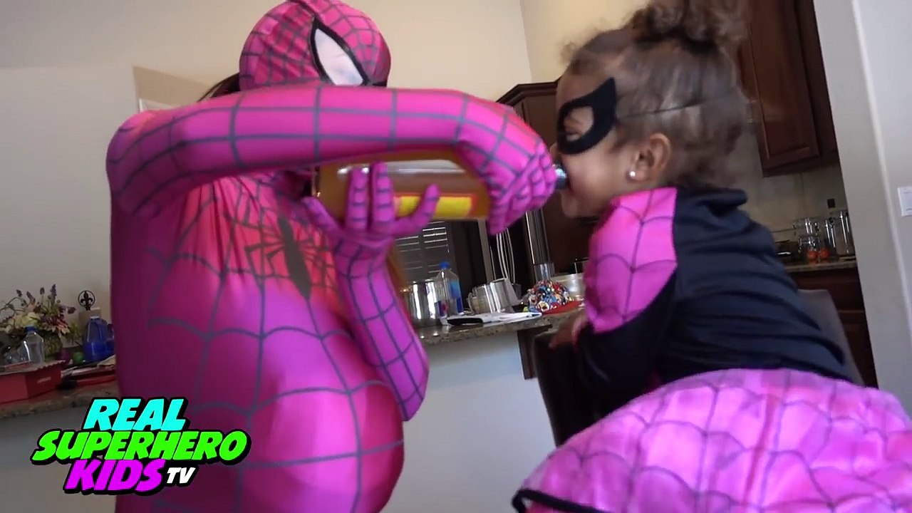 PREGNANT Pink SpiderGirl POO COLORED BALLS w/ BABY TWIN PINK SPIDERGIRL vs Joker Superhero Fun IRL!