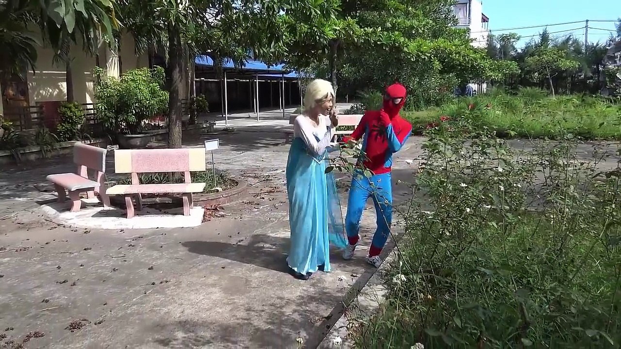 Frozen Elsa vs Spiderman Reaper knock door Fun Superheroes in real life