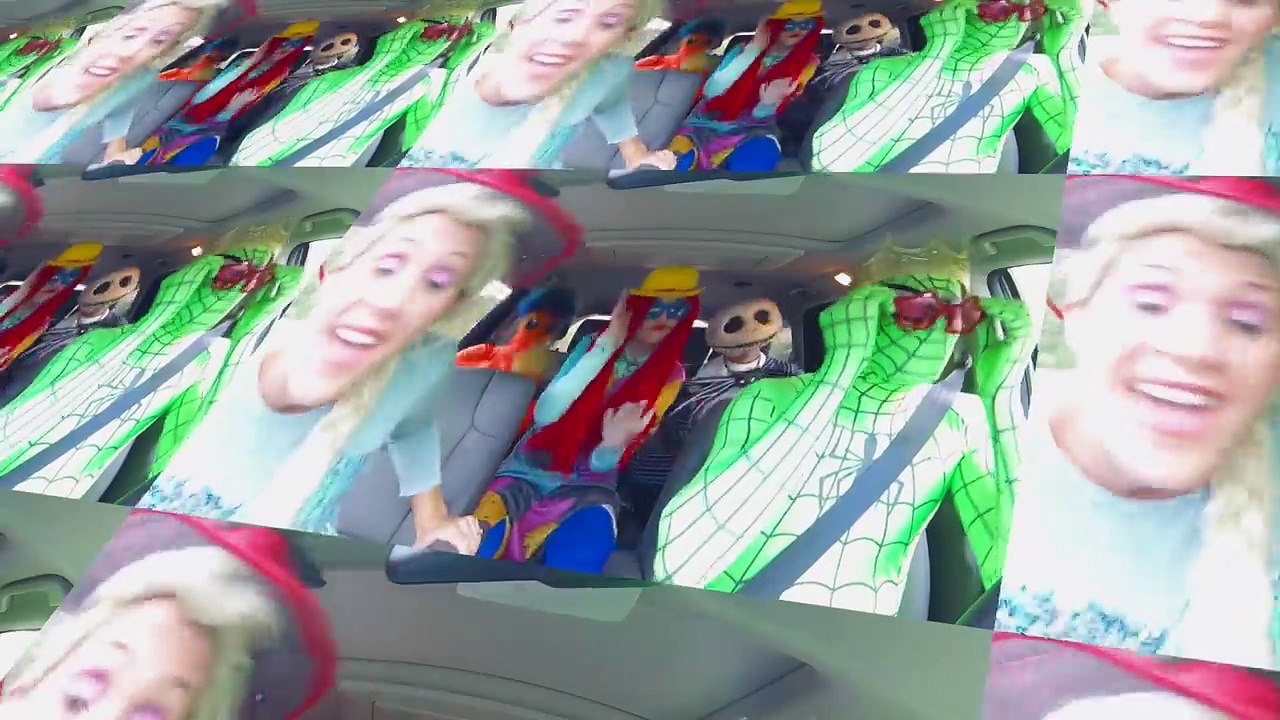 Superhero Car Dance!! The amazing green spiderman and frozen elsa Jack the pumpkin king sally, alien
