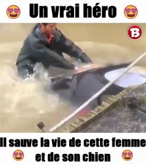 un vrai héro !! il sauve la vie de cette femme et de son chien