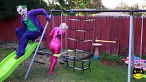 Frozen Elsa vs MALEFICENT MAN - Joker Pink Spidergirl Poison Ivy Batman Candy! Funny Superheroes
