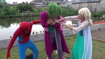 Joker CUT TONGUE Frozen Elsa Spiderman vs Pinks SpiderGirl Candy Kids Family Fun Superhero movie